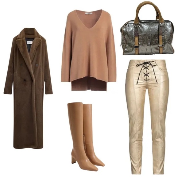 Dana Buchman gray silver satchel bag w/tan patent leather trim & handles - Picture 6 of 16